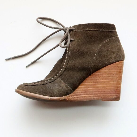 Lucky Brand Ysabel Military Green Lace-up Moc Toe Wedge Heel Ankle Boots Booties - Picture 8 of 16